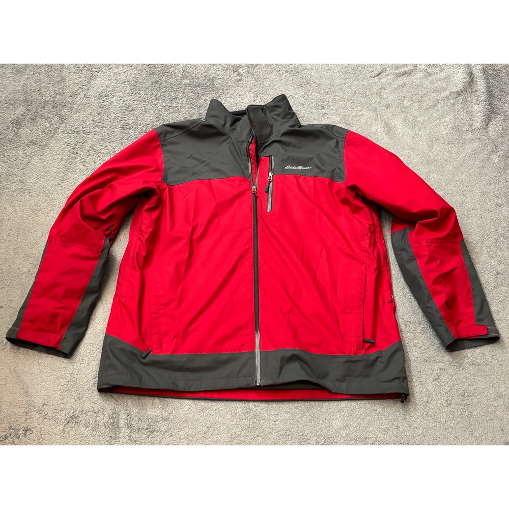 Eddie Bauer Mens Softshell Fleece Lined Jacket Red Gray Full Zip Tall XL TXL